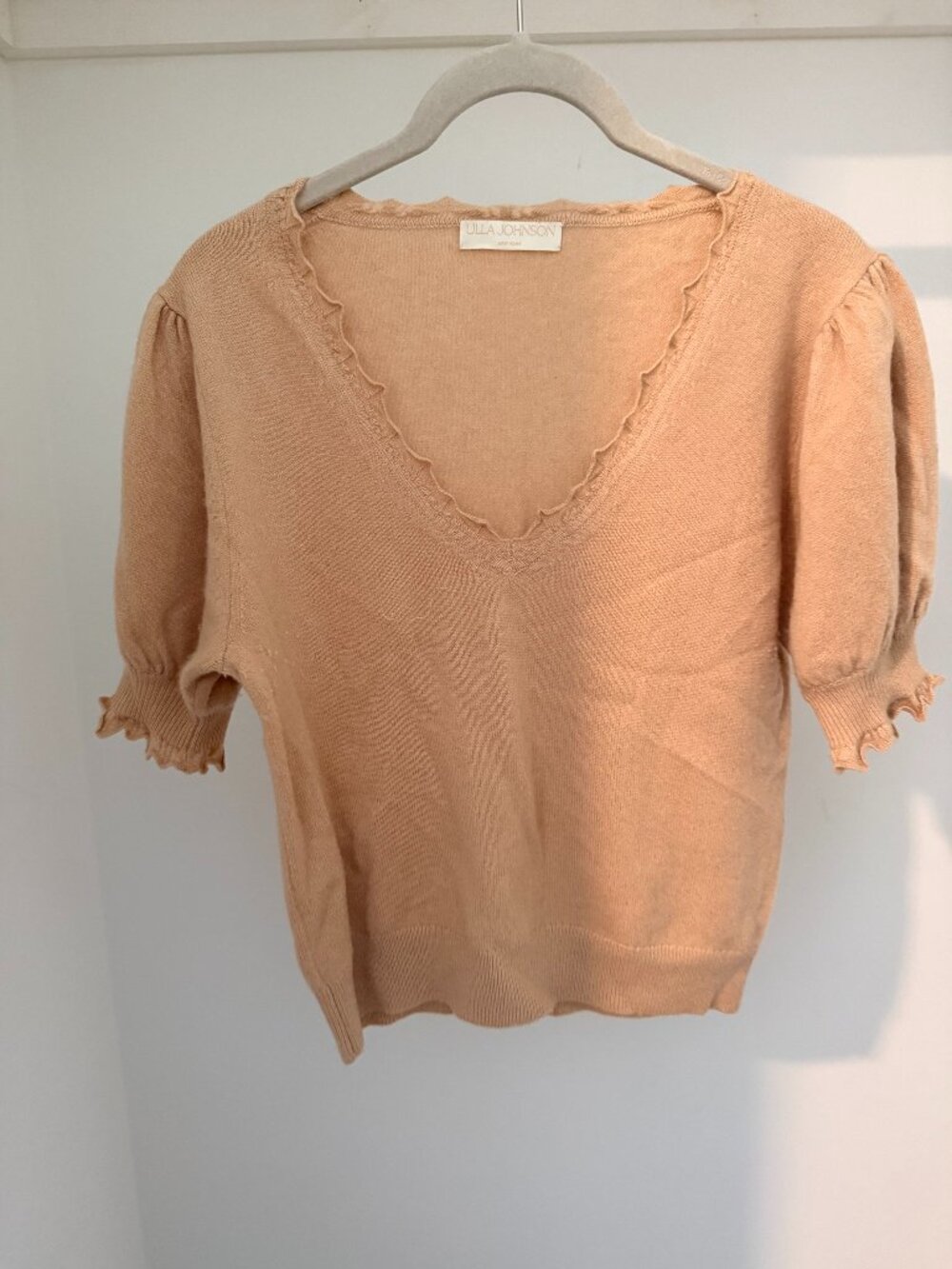 Ulla Johnson Blush Pink Puff-Sleeve Knit Top